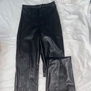 PrettyLittleThing PLT Leather straight leg pants with Slit
